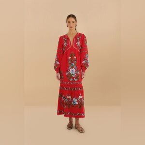 new Farm Rio Red Sweet Bloom Bouquet Lenzing™ Ecovero™ Euroflax™ Midi Dress